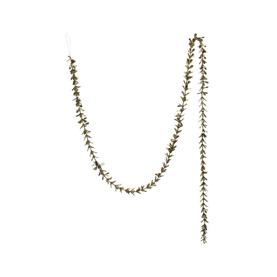 72"L x 1"H Faux Boxwood Garland with Glitter, Gold Finish