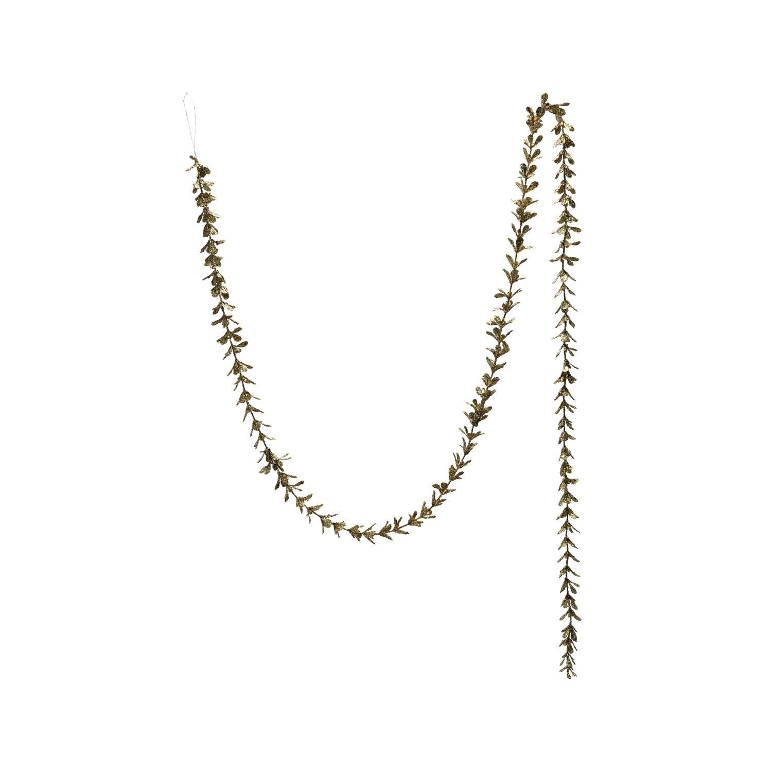 72"L x 1"H Faux Boxwood Garland with Glitter, Gold Finish