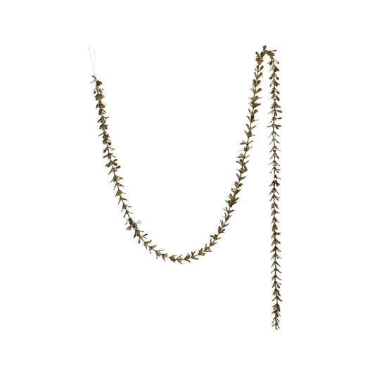 72"L x 1"H Faux Boxwood Garland with Glitter, Gold Finish