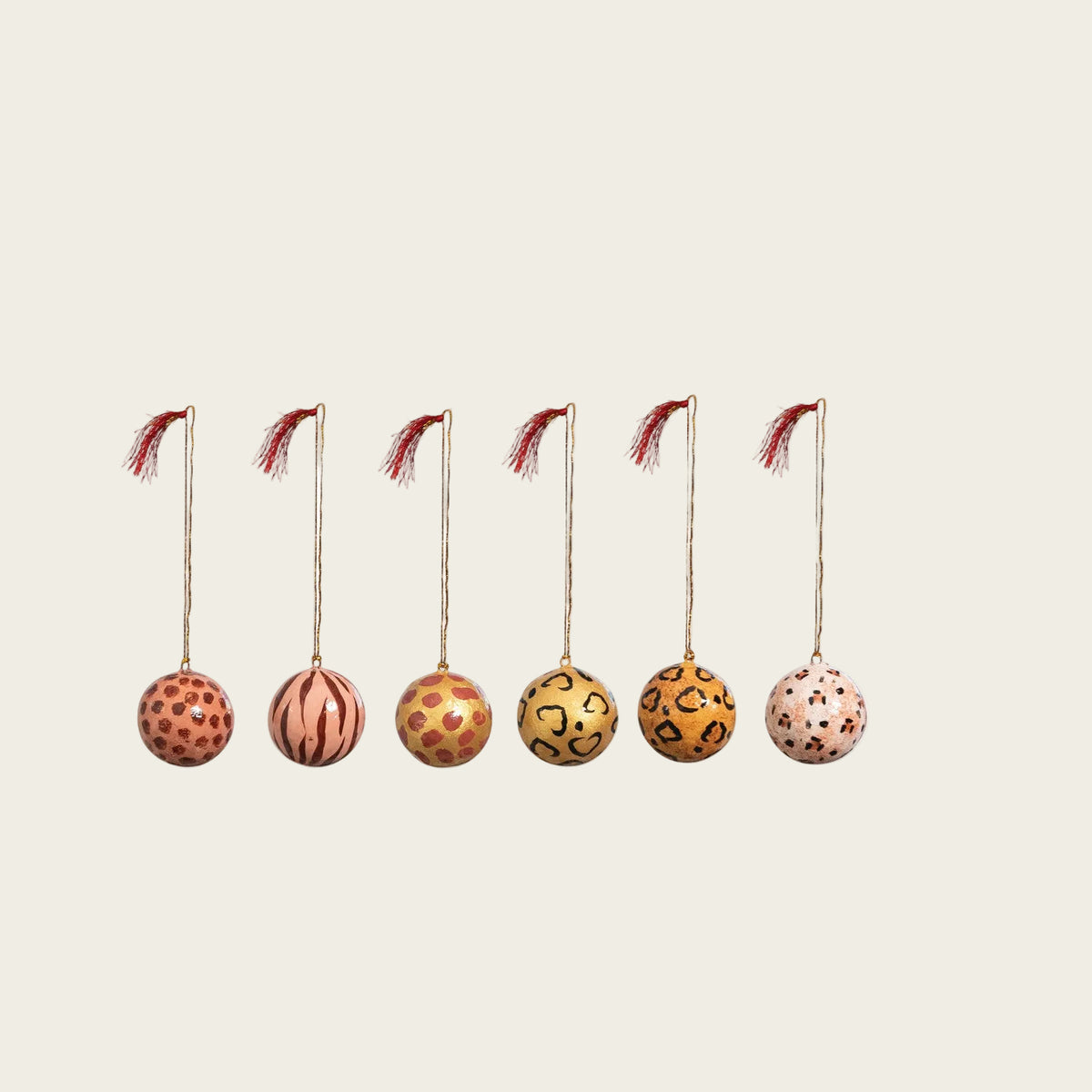 Hand-Painted Paper Mache Ball Ornament with Animal Print, 6 Styles