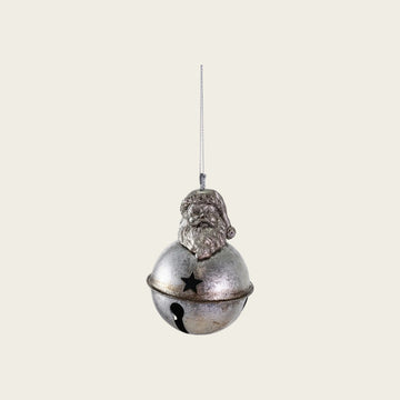 Metal Bell Ornament with Santa Head & Star Cut-Outs