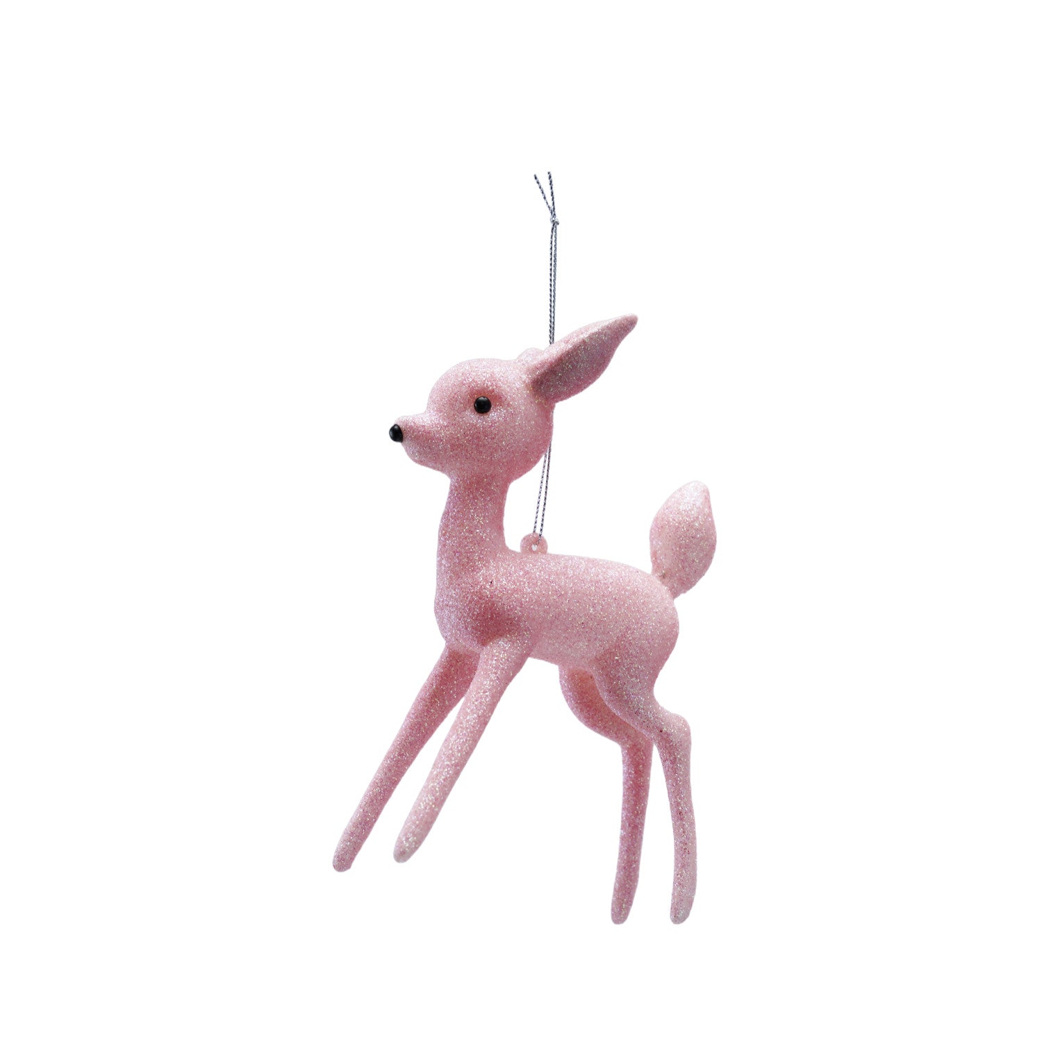 6-1/2"H Plastic Deer Ornament with Glitter, Pink