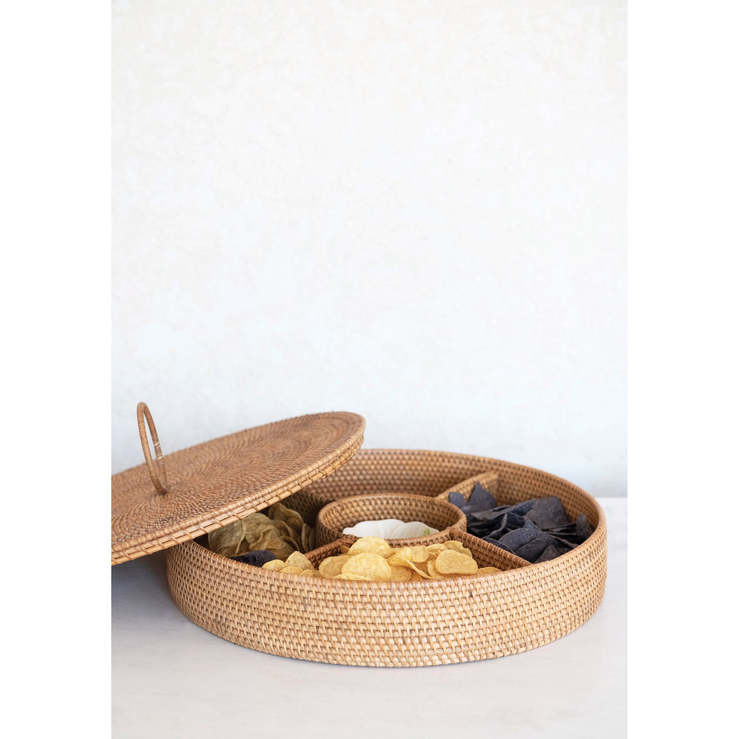 Hand-Woven Rattan Container with Lid
