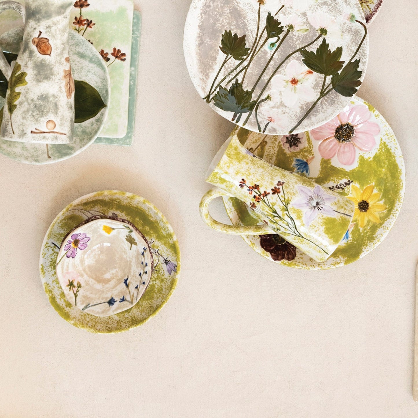 Mini Hand-Painted Stoneware Floral Dish
